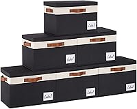 Vista 1 de GhvyenntteS Contenedores de almacenamiento extra grandes con tapas, cajas de almacenamiento plegables de tela con tapas y 3 asas de cuero, cestas