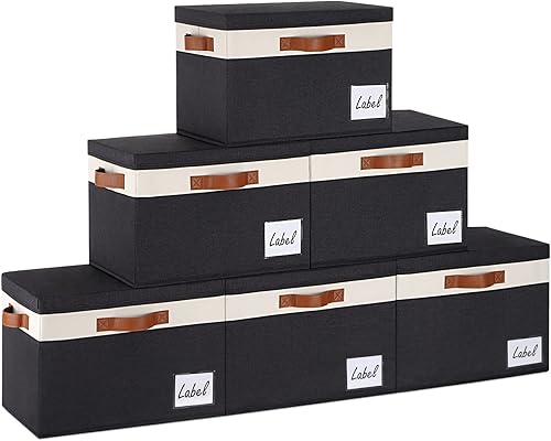 GhvyenntteS Contenedores de almacenamiento extra grandes con tapas, cajas de almacenamiento plegables de tela con tapas y 3 asas de cuero, cestas de
