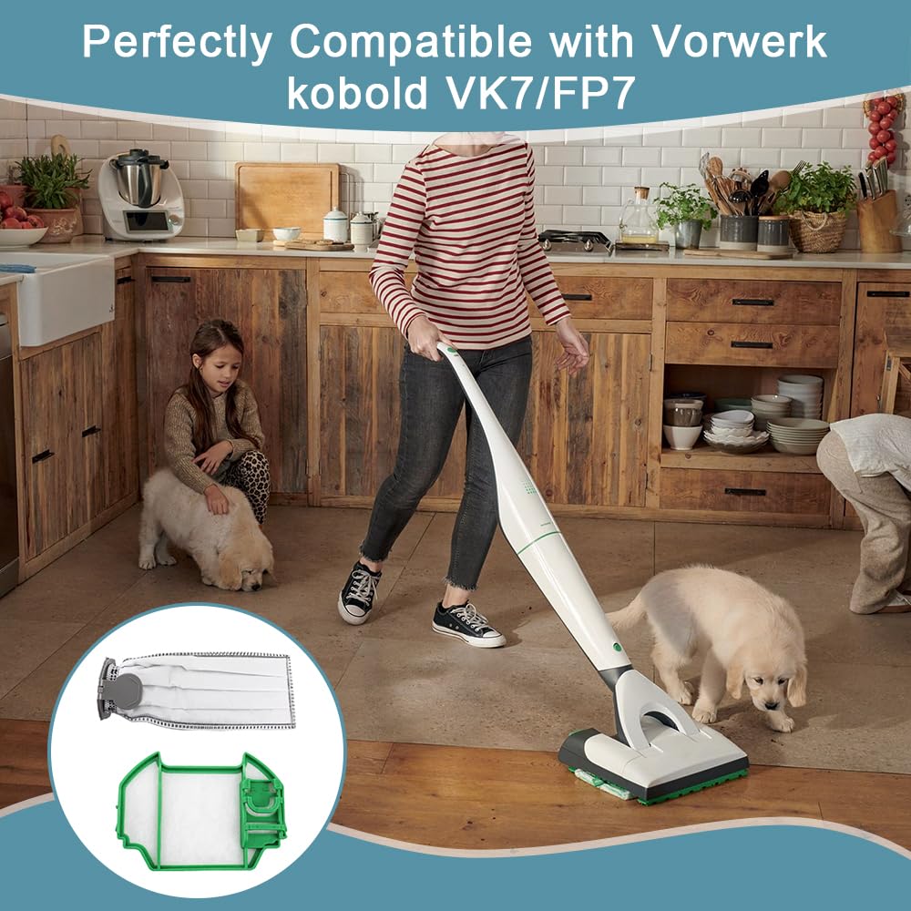 10 Sacchetti per Aspirapolvere Sacchetto Filtri di Ricambio Sacchetti Filtri Parti con 4 Filtrii Compatibili Con Vorwerk Folletto VK7 FP7 VK7S FP7S per Kobold VK7 Filtro Sacchi Accessori