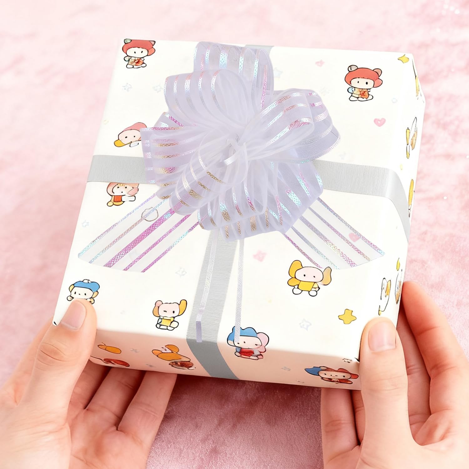 Lazos Grandes de Cinta para Regalo | Lazos Desplegables Blancos de Cinco Hilos - 6 Piezas