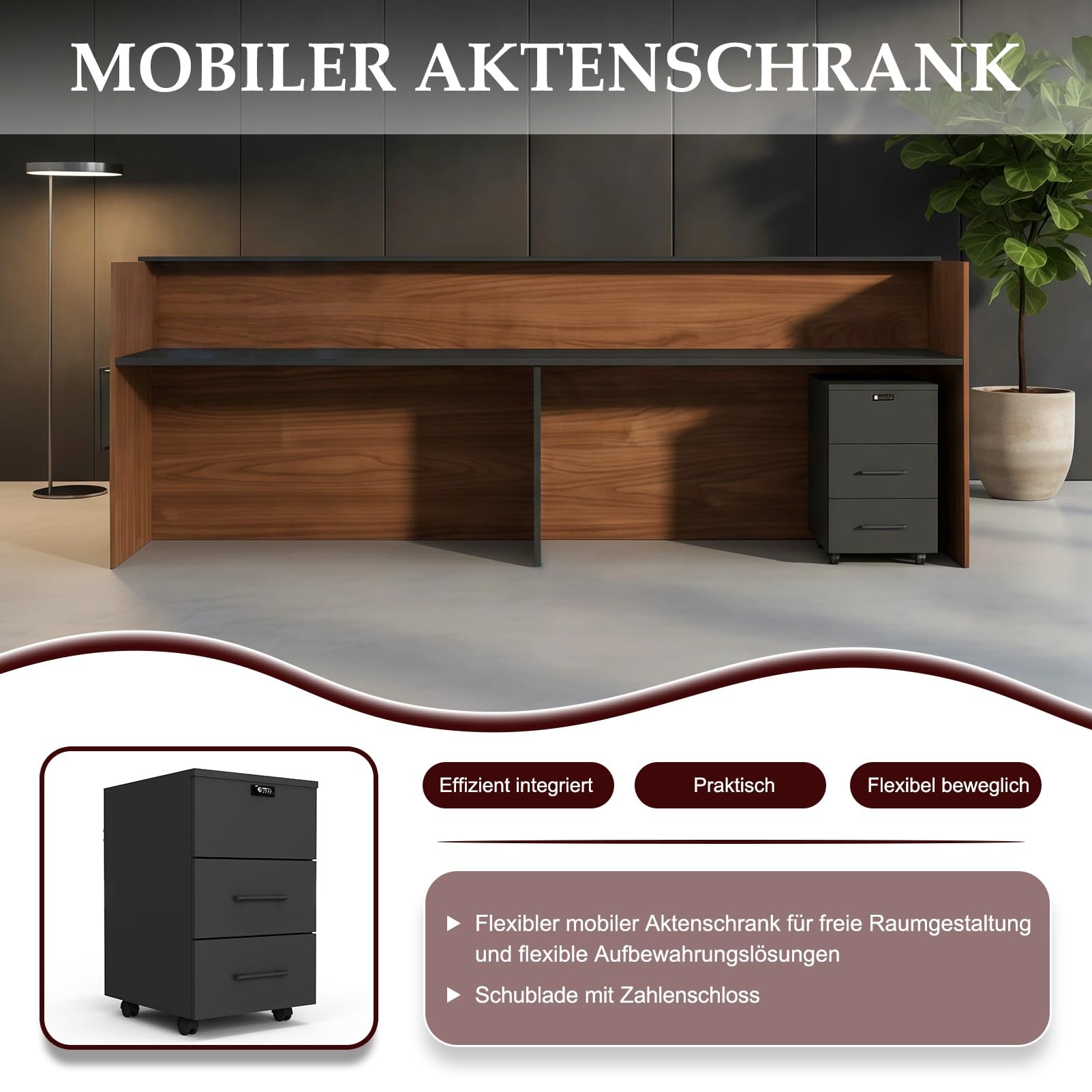 Modern Empfangstheke mit Stauraum, Empfangstresen Nussbaumholz