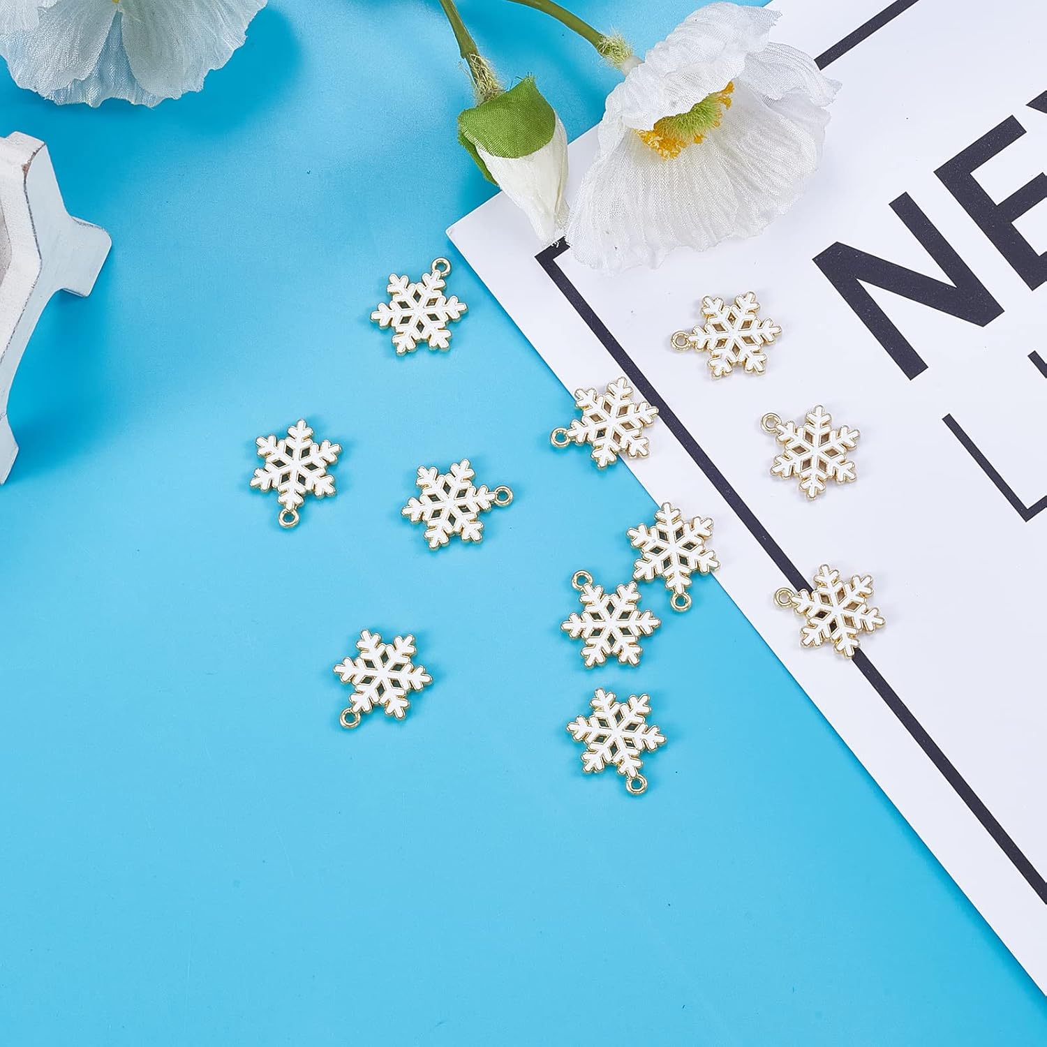 LiQunSweet 100 Pcs Christmas White Snowflake Charms Enamel Snow Flake Mini Winter Charm Bulk for Holiday Earrings Bracelet Jewelry Making DIY Craft - Image 5