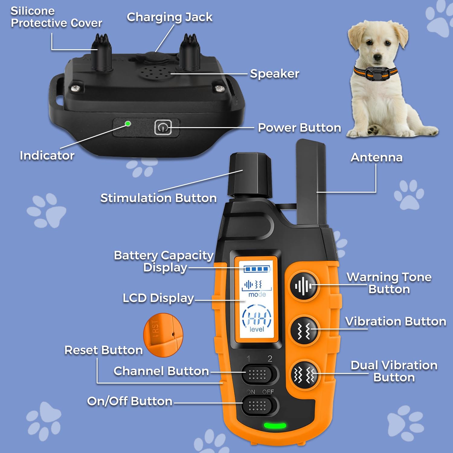 Collare Addestramento per Cani, Collare Ricaricabile con Portata di Controllo 2600m, 3 Modalità di Allenamento Efficaci di Suono/Vibrazione/Forte Vibrazione, Impermeabile IP67, Senza Scosse