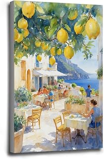 Lemon wall art Capri island watercolor painting restaurant art print Italian city landscape lemon tree artwork kitchen wall decor Italy travel poster canvas print interior decoration