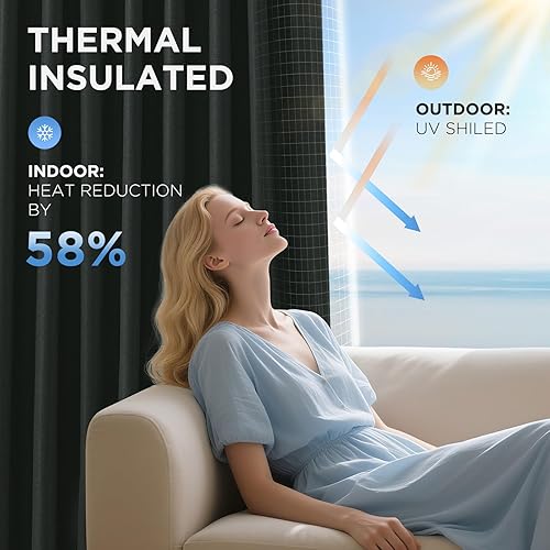 Miniatura 6 de Joydeco - Cortinas opacas negras de 84 pulgadas de largo - Cortina de lino 100% opaca para dormitorio, con bolsillo para cortinero y lengüetas