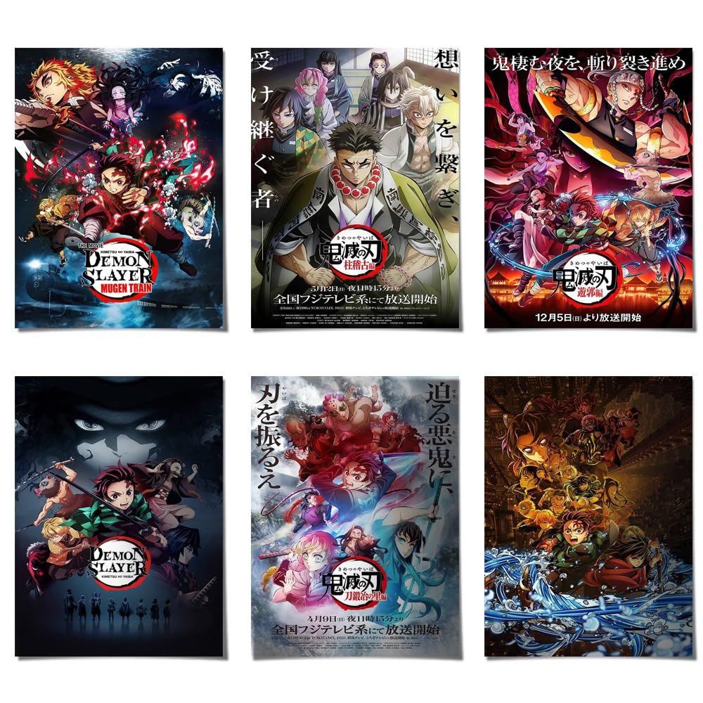 Comor Boys 6Pc-Gm1 6Pc Demon Slayer Poster For Fans Kids Room Bedroom Wall Decor-Demon Slayer Anime Posters Canvas Prints Picture For Teen Girls Gifts