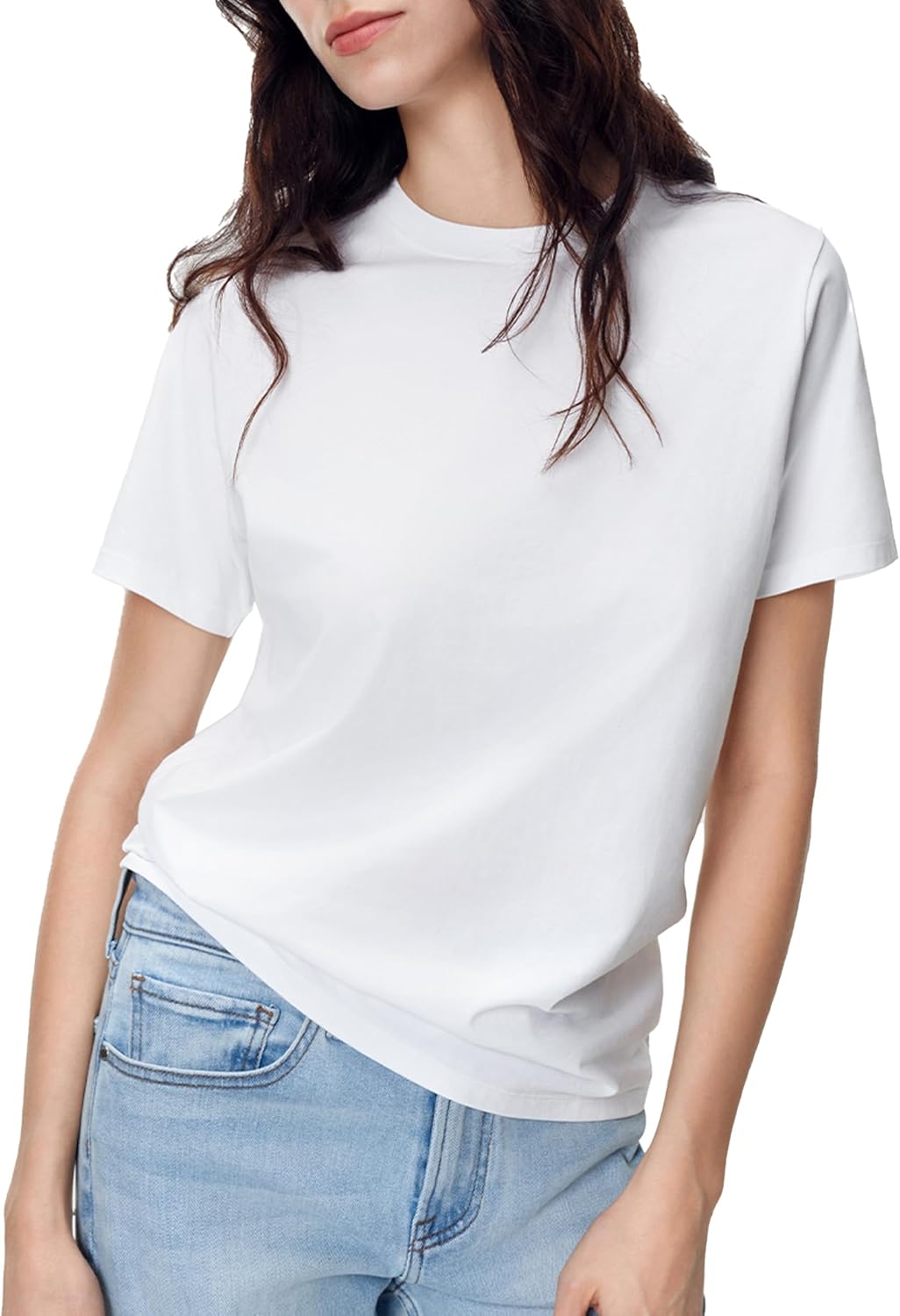 Women Short Sleeve T-Shirt Casual Blouse Cool Trendy Cotton Sorona Basic Top Summer Solid Color Outfits Clothes