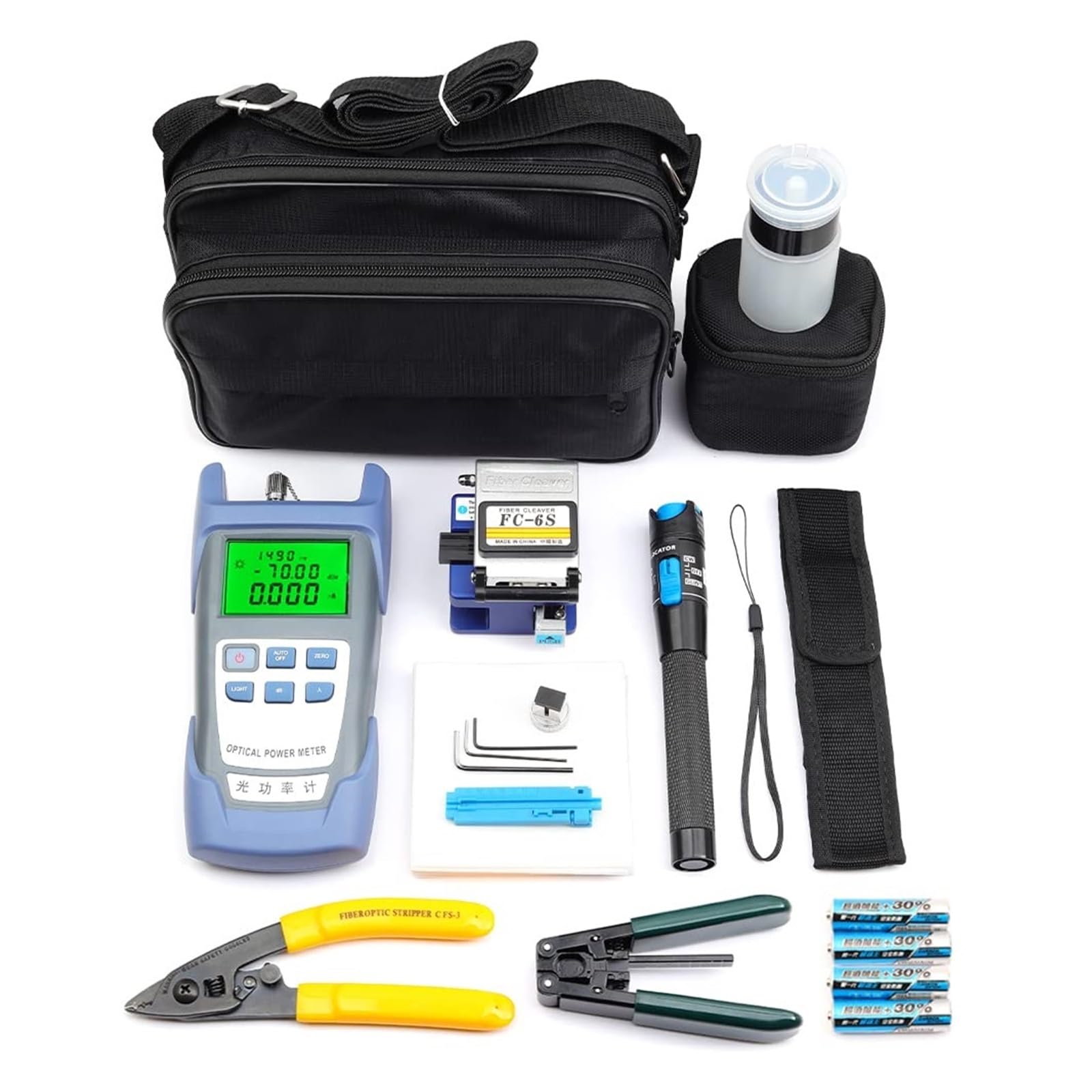 Kit de herramientas FTTH de fibra óptica, medidor de potencia óptica, pelacables de fibra óptica, juego de herramientas de conexión en frío de fibra óptica con bolsa ,Pruebas De PrecisióN(Fiber Optic