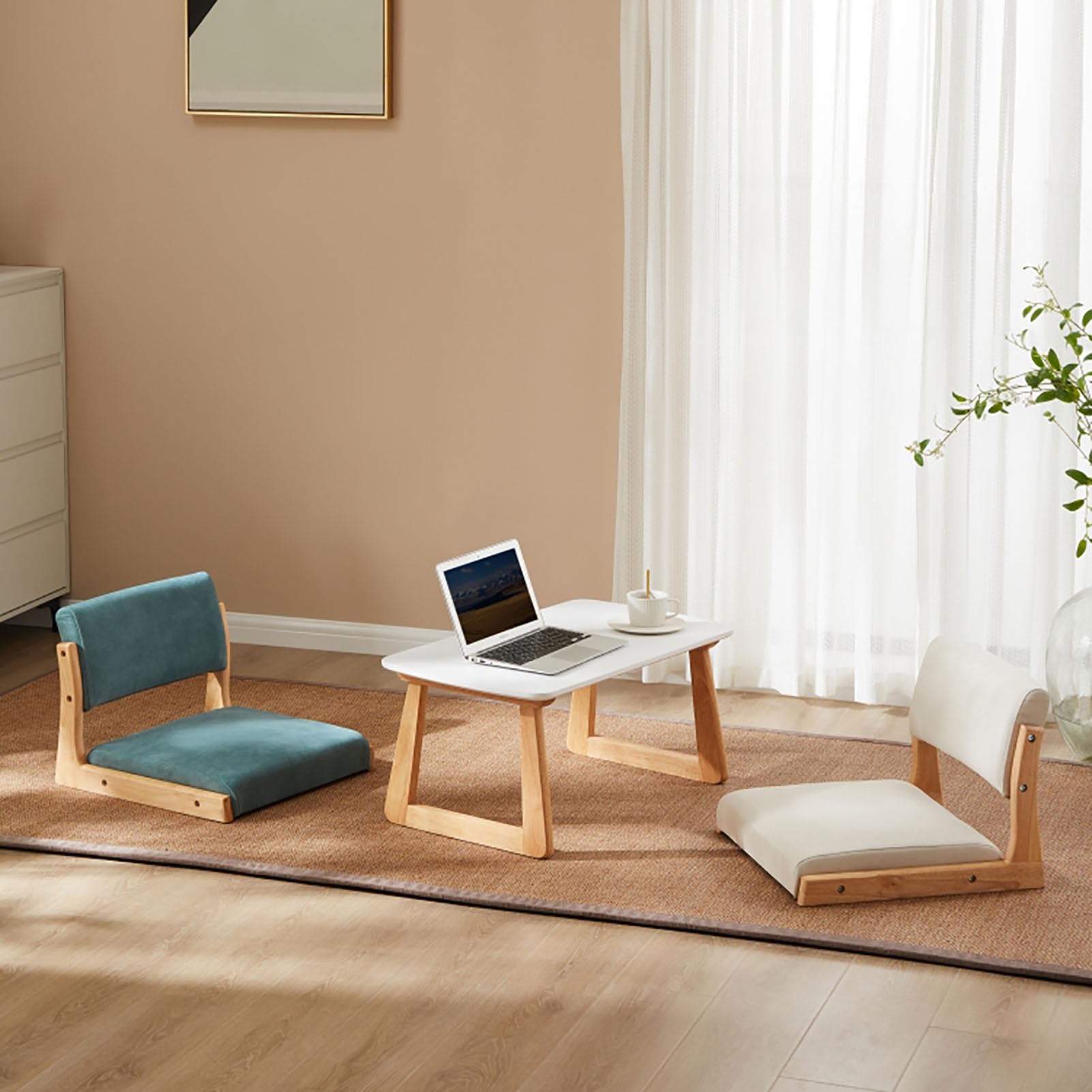 Silla de suelo sin patas con respaldo, cojín tatami de estilo japonés para meditación, sala de estar y asientos de juego, diseño cómodo y compacto