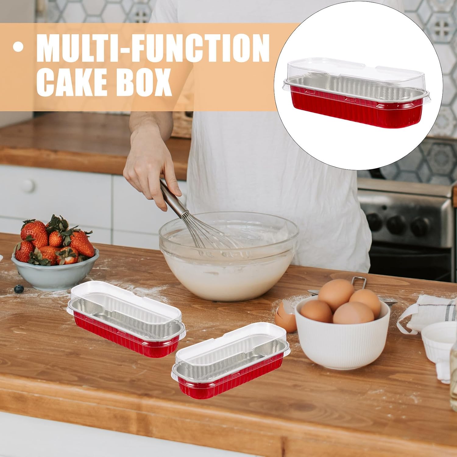 VICASKY 30pcs Rectangular Aluminum Foil Cake Box 200ml Red