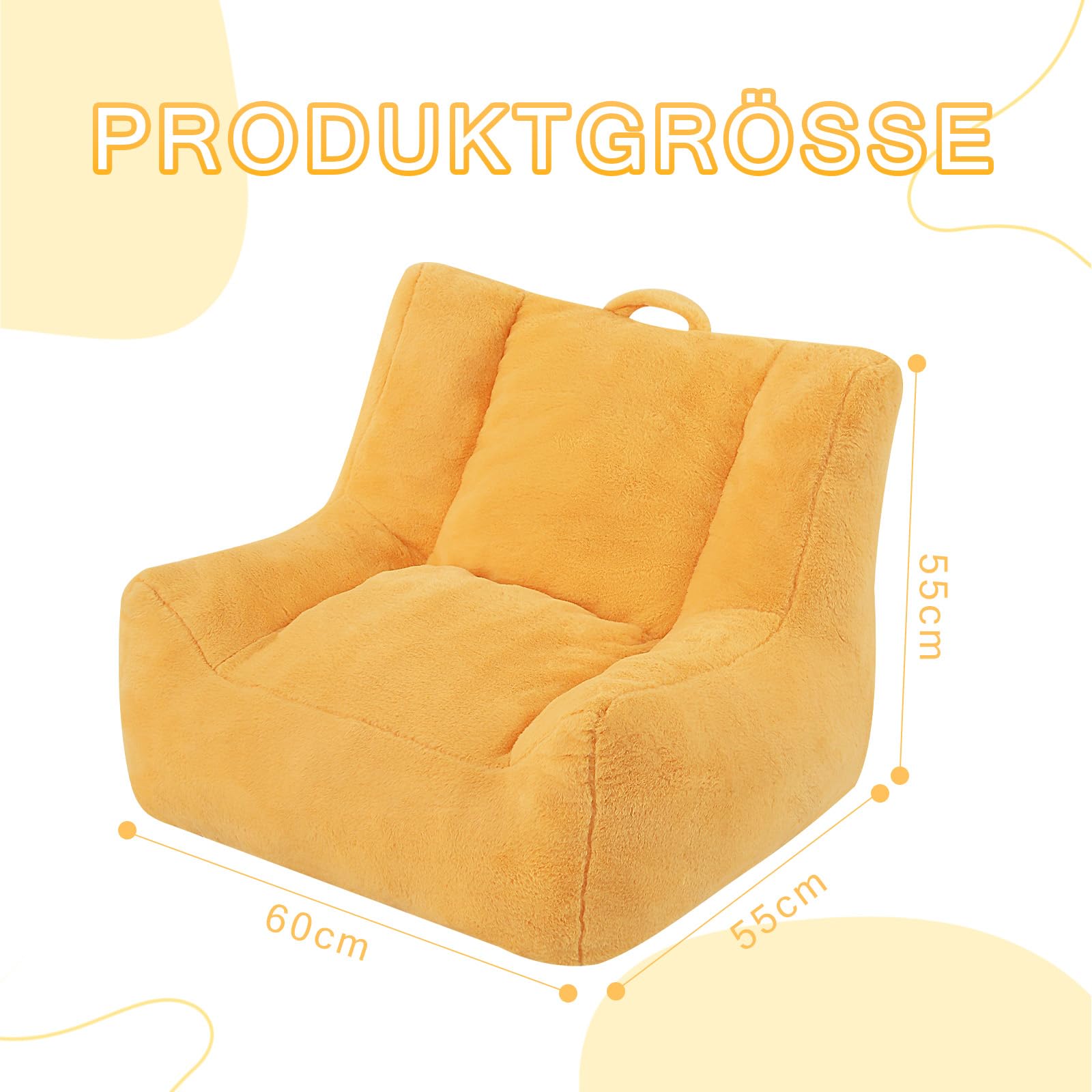 MeMoreCool Sitzsack Kinder, Baby Sessel mit Füllung Jungen und Mädchen, gemütliches Sofa mit Tasche für Spielzimmer, Sitzsäcke fürs Kuschelecke Kinderzimmer, Gelb