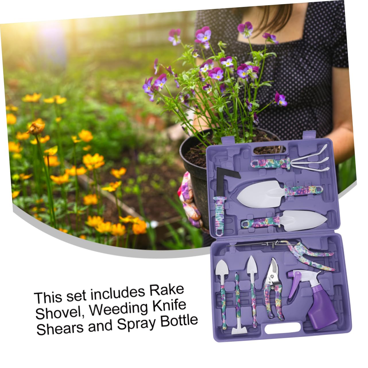 iplusmile 10piezas Herramientas De Jardinería De Rastrillo Tijera y Pala para Hombres y Mujeres Kit De Jardinería Resistente y Cuidado De Plantas