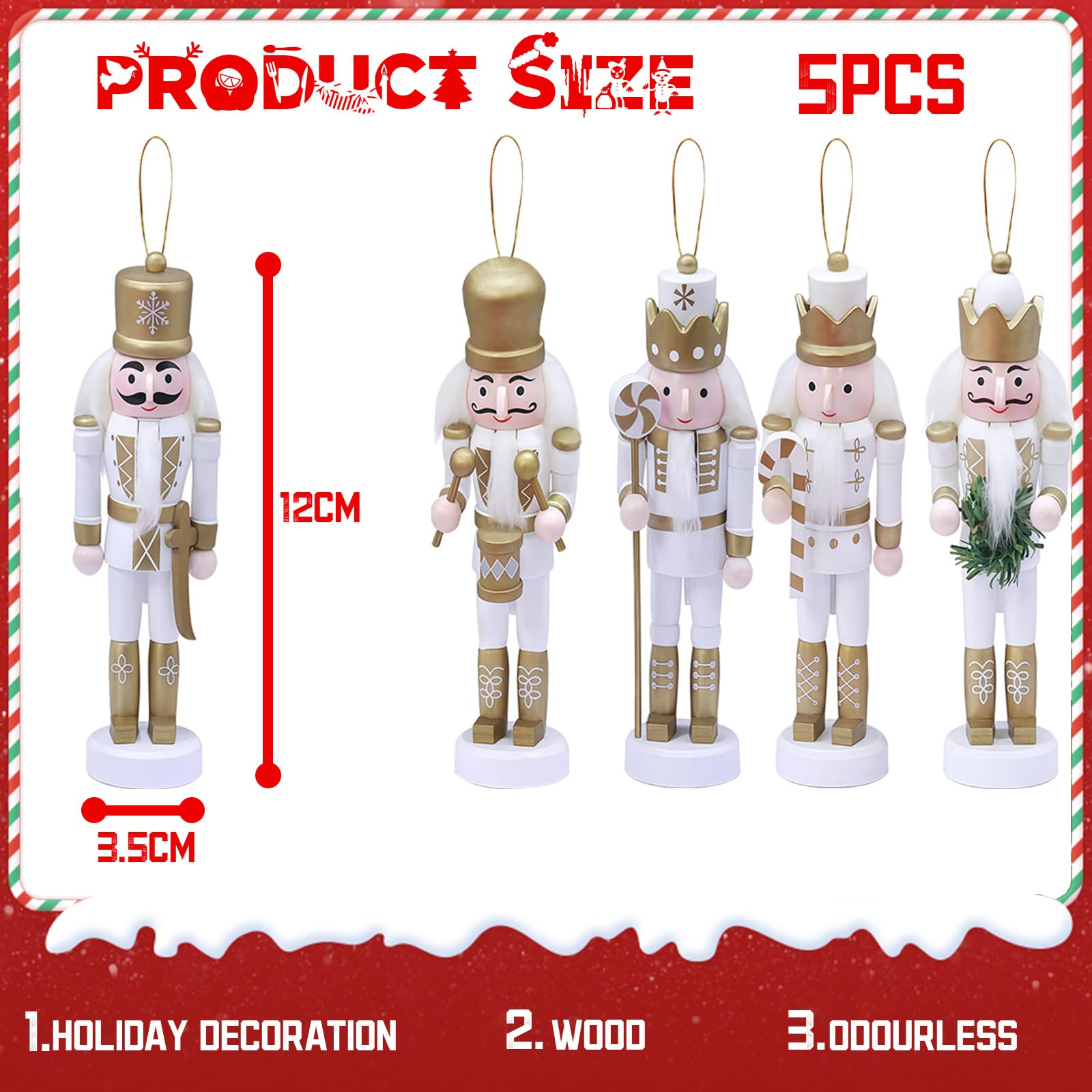 5 Piezas de 13 cm, Pequeños Adornos Colgantes de Figura de Soldado Rompecabezas Navideño Madera Dorada, Decoraciones Navideñas Rompecabezas,Mini Muñeco Títere Colgante Soldado Rompecabezas Árbol
