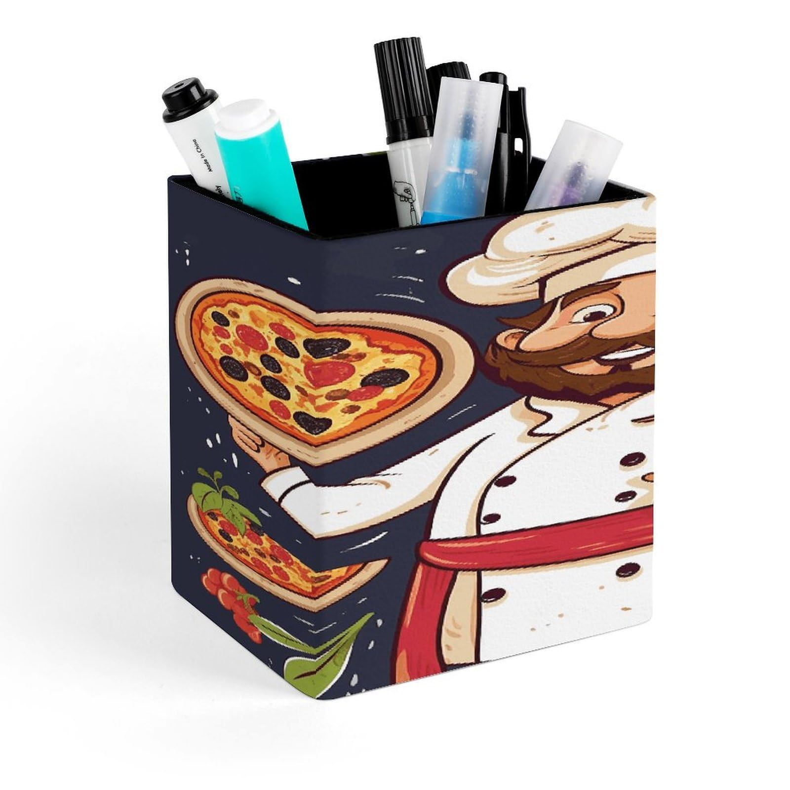 FekiLoot Chef Pizza Pen Holder for Desk Minimalist Leather Pencil Holder Fashion Modern Pencil Cup Decorative Square Pen Cup Locker Organizer for Office Work Locker Accessories