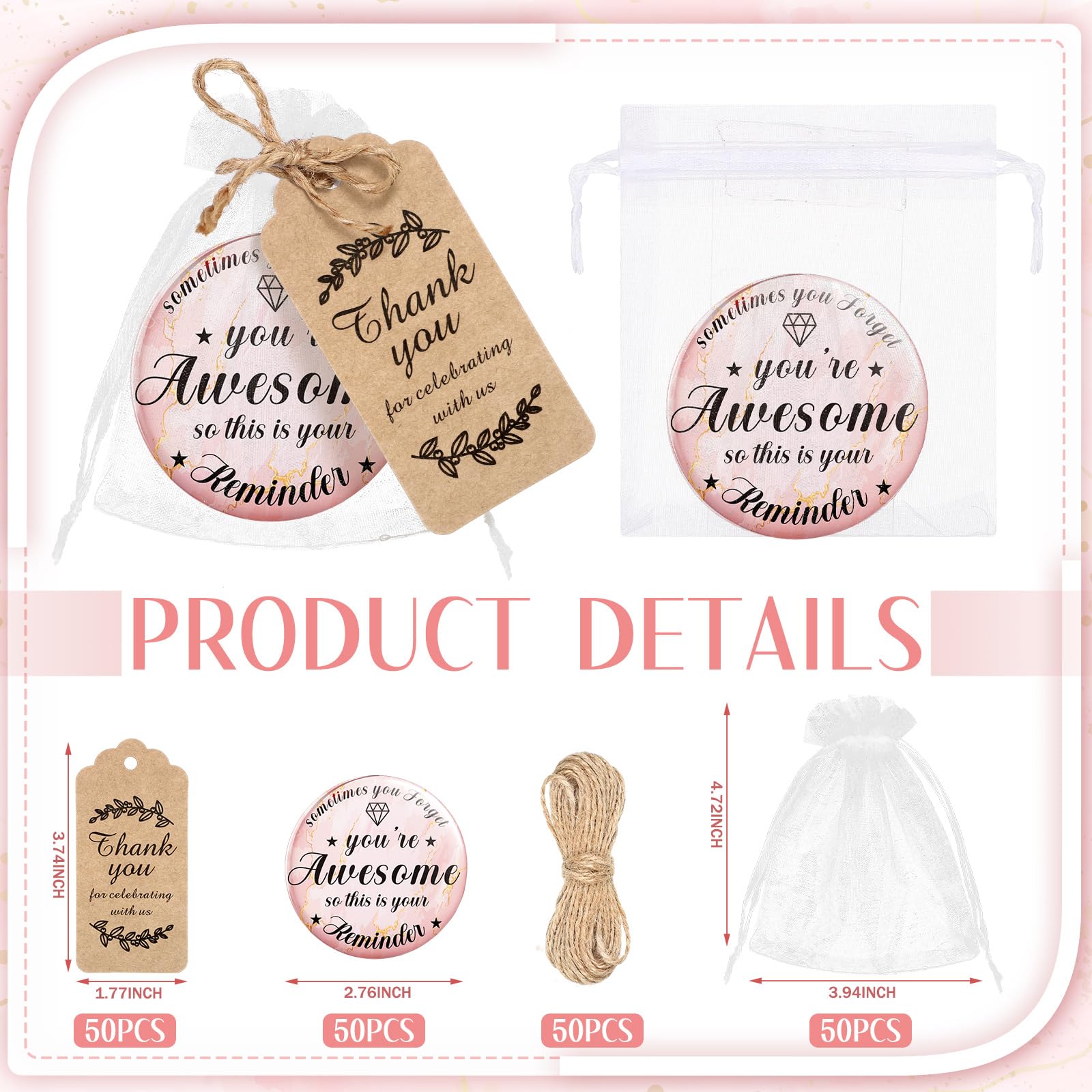 Tradder 50 Sets Inspirational Appreciation Gifts Compact Mirrors Bulk ...