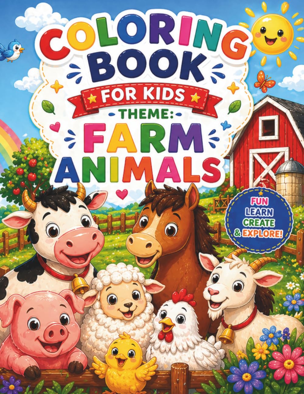 Farm Animals Coloring Book for Kids Ages 3–8: Fun & Easy Coloring Pages with Activities, Tracing, Matching & Learning Sounds