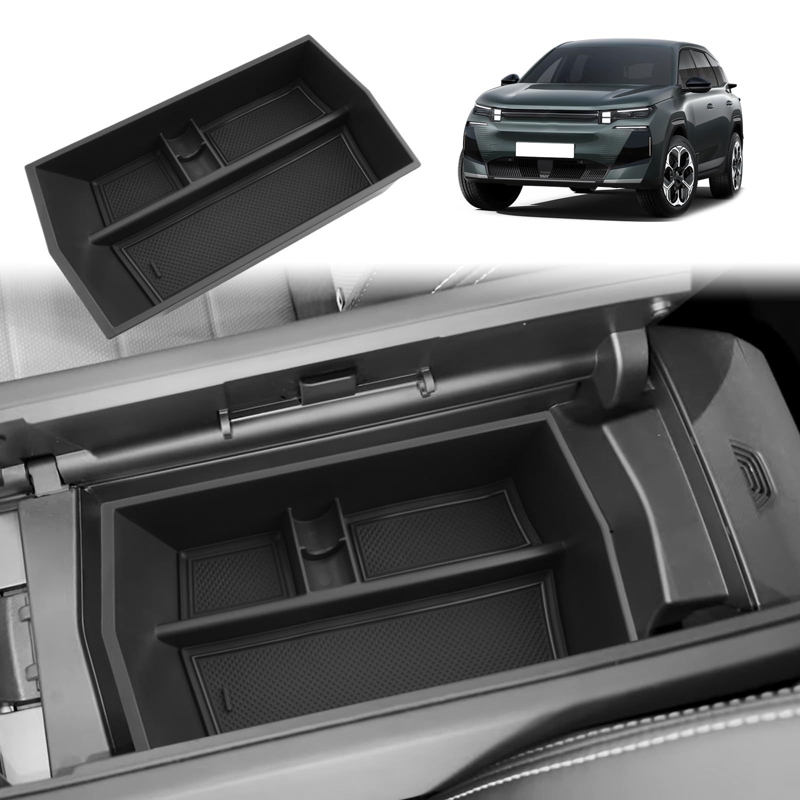 GAFAT Kompatybilny z Nowym 2026 Citroen C5 Aircross 2027 e-C5 Aircross Konsolą Środkową Schowkiem, C5 Aircross (CR3) Hybrid PHEV Organizer na Podłokietnik Półka Akcesoria, z Matami Antypoślizgowymi