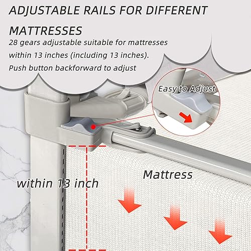 Miniatura 6 de TIOPSUUO Rieles de cama para niños pequeños, rieles de cama ajustables en altura para cama Queen, rieles de cama para cama King Size para niños