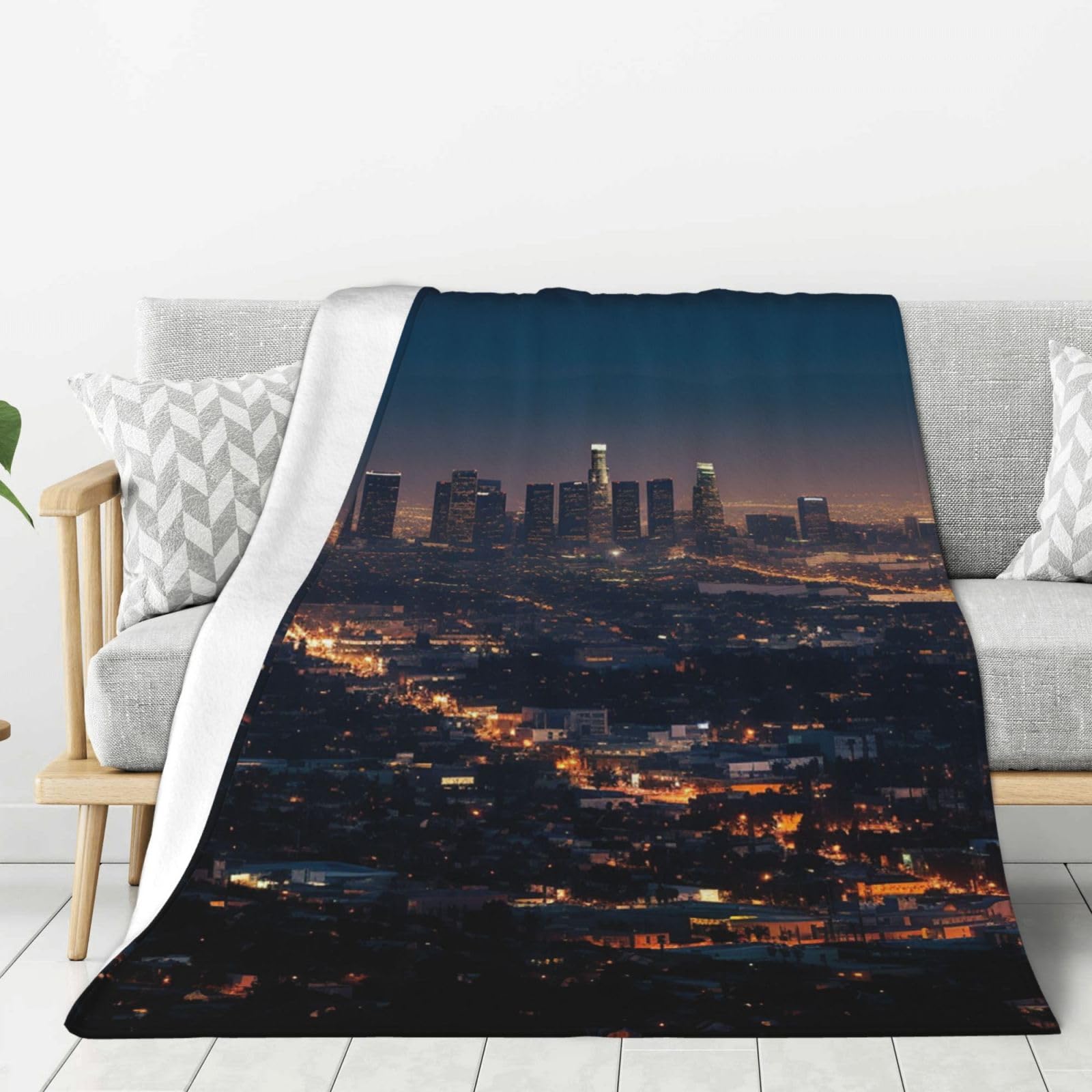 Los Angeles Skyline Throw Blanket Plush Flannel Fleece Blanket, Soft Lightweight Cozy Blankets 50"X40" for Bed Couch Sofa Travel