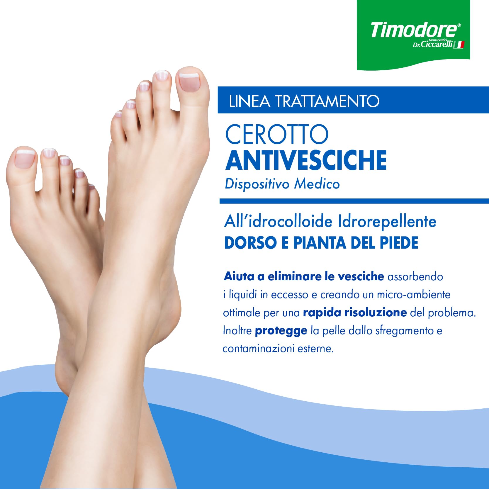 Timodore, Cerotti Antivesciche Formato Medio per Dorso e Pianta del Piede, Elimina la Vescica, Assorbendo i Liquidi in Eccesso, 100% Made in Italy, Dermatologicamente Testato, 6 Confezioni da 5 pz