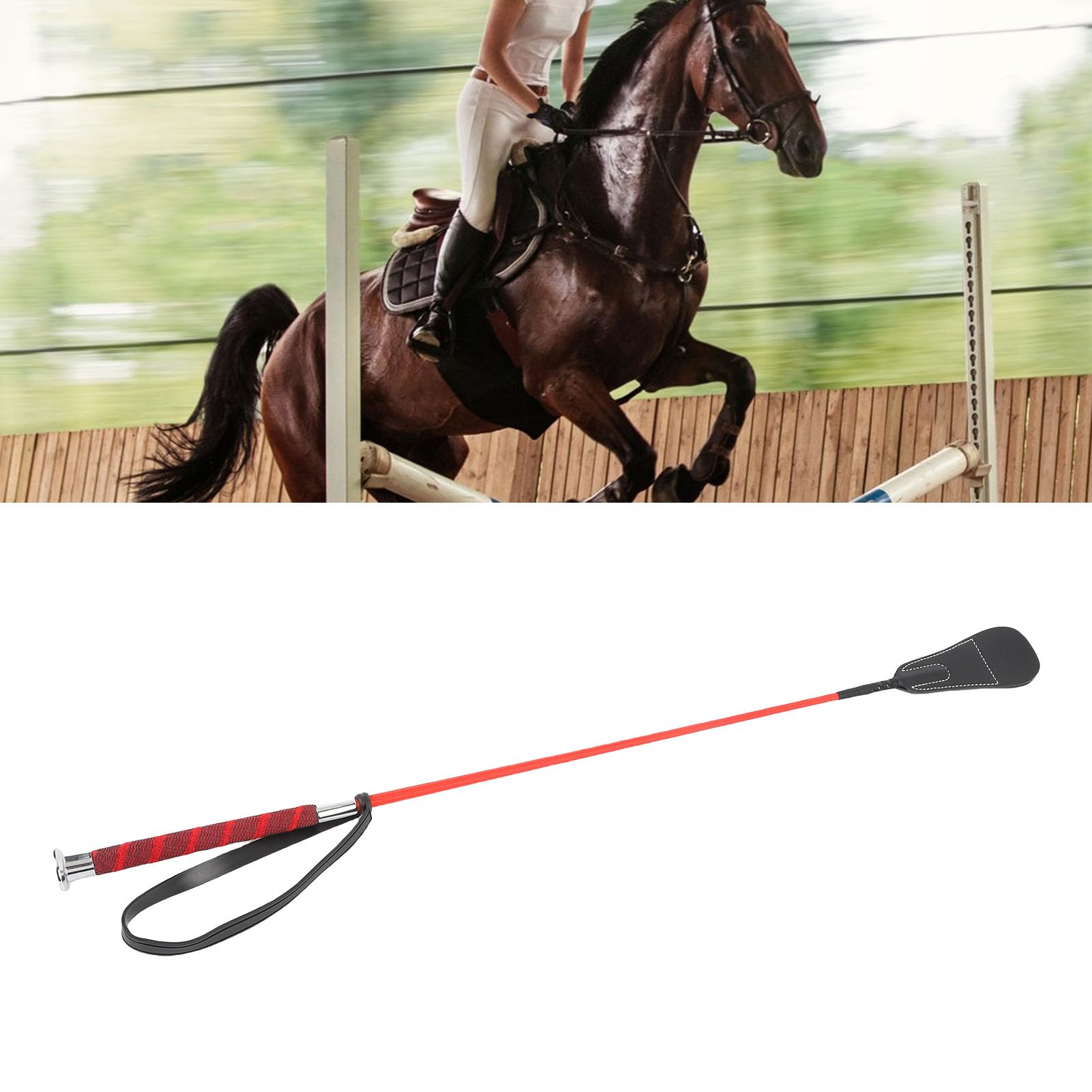 Fockety Frustino da Equitazione, Frusta da Dressage da 68 cm, Asta in Fibra di PC con Impugnatura Antiscivolo, Cinturino da Polso in Gomma e Punta in Pelle, per spettacoli