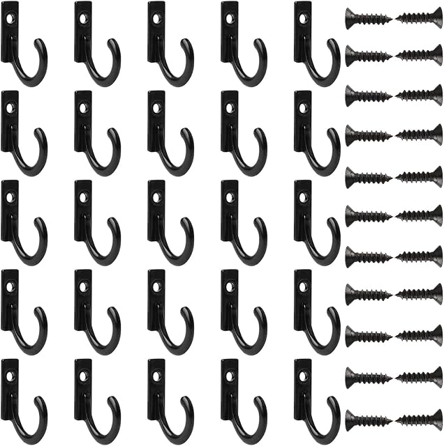 Umsole 30 Sets Wall Mounted Hook Hangers Metal Hook Single Hook Robe Hook with Screws for Hanging Coat Key Hat Jewelry (Black)