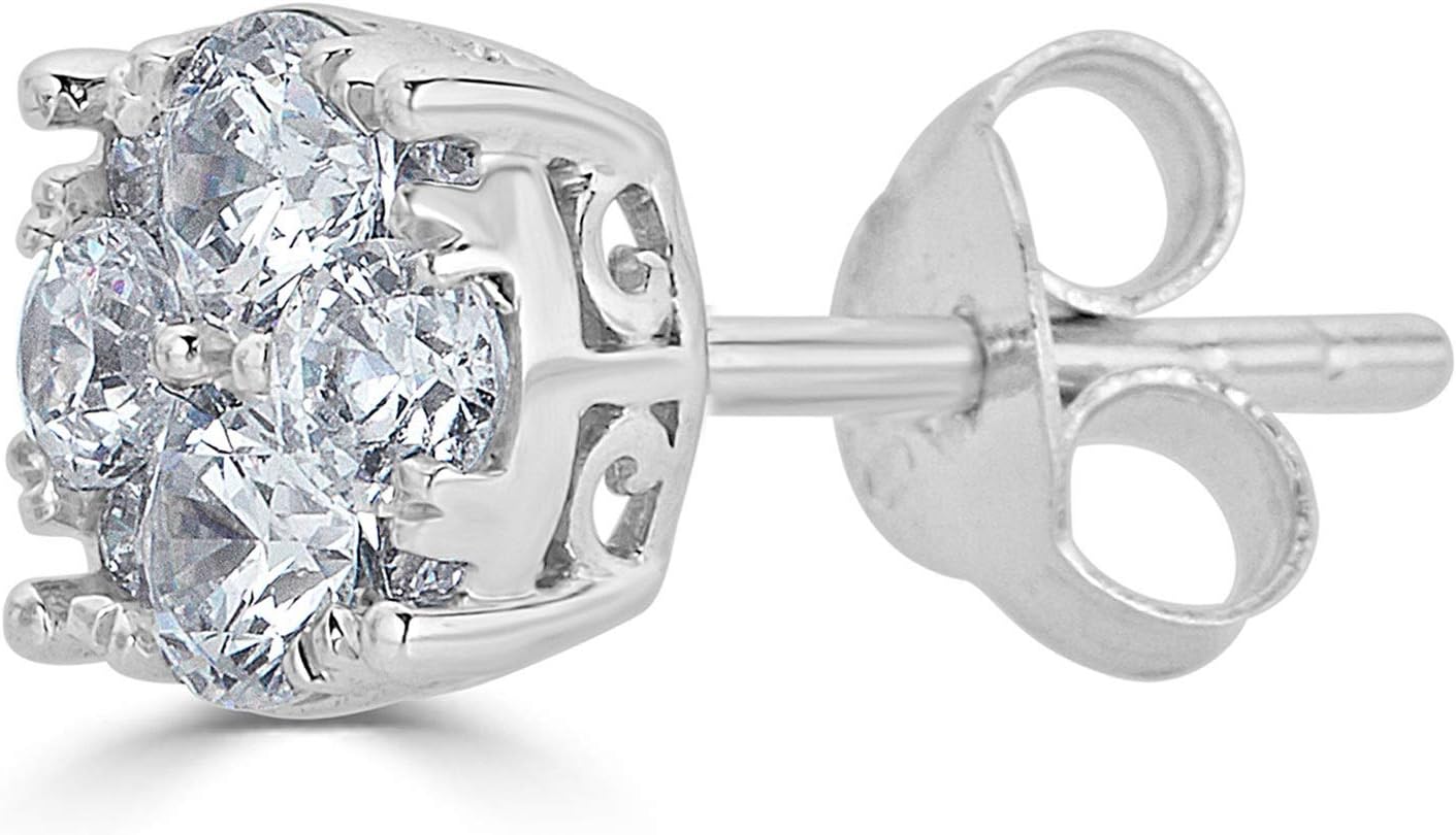 SINGLE (1 Piece) Natural Diamond Stud Earrings Set in 925 Sterling Silver for Men & Women