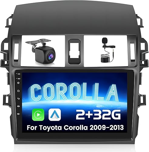 Roinvou Estéreo Android CarPlay 2+32G para Toyota Corolla 2009-2013, pantalla táctil de 9 pulgadas, navegación GPS en el salpicadero con CarPlay