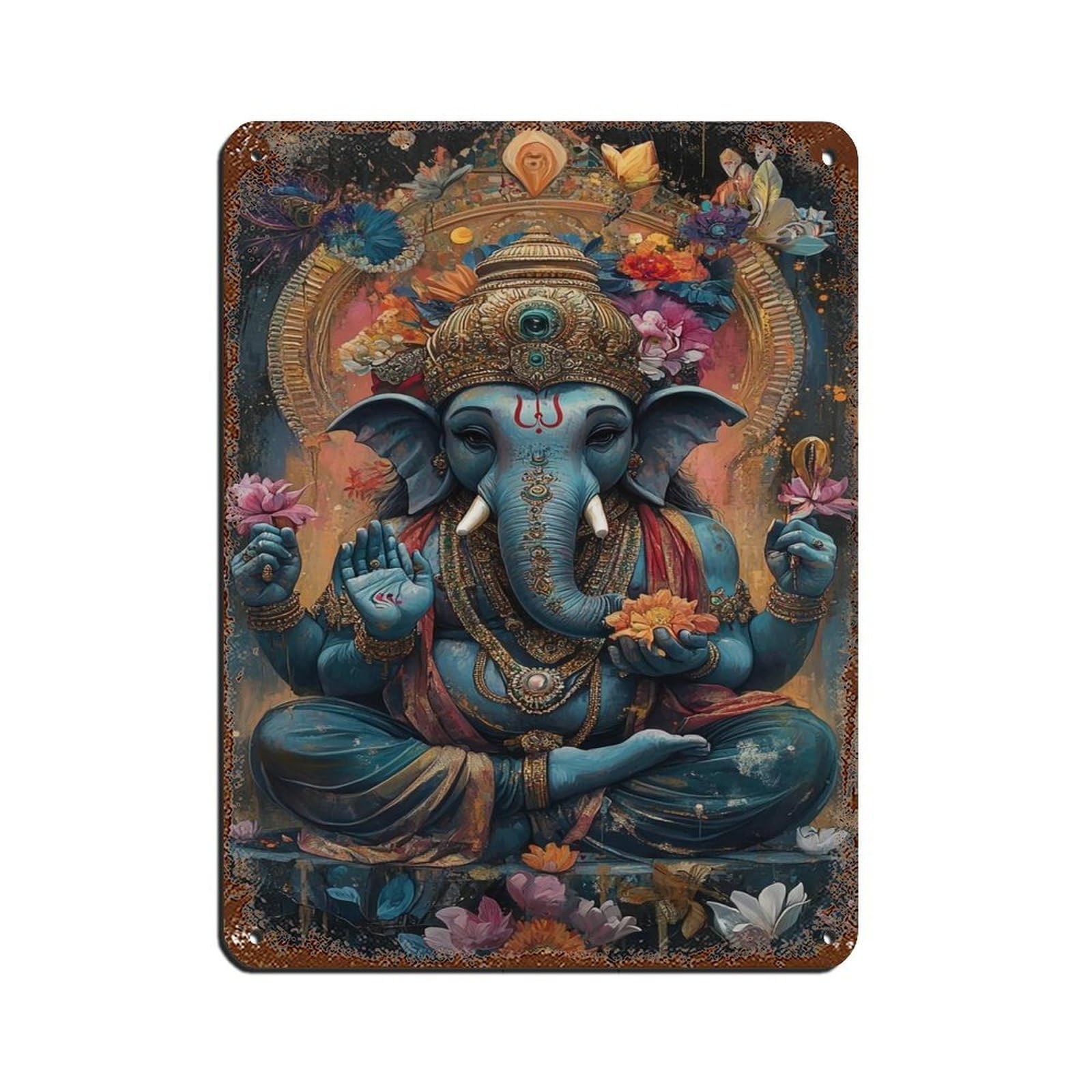 Divine Ganesha– Hindu God of Wisdom & Prosperity Tin Sign Vintage Metal Pub Club Cafe Bar Home Wall Art Decoration Poster Retro 12x16inch(30x40cm)