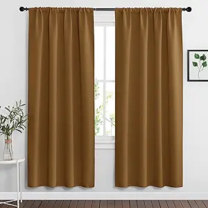 RYB HOME Living Room Curtains Blackout - Light Block Energy Efficiency Small Window Treatment Drapes for Kitchen Dining Baby Nursery Home Office, W 42 x L 72 inch, Gold Brown, 2 Panels