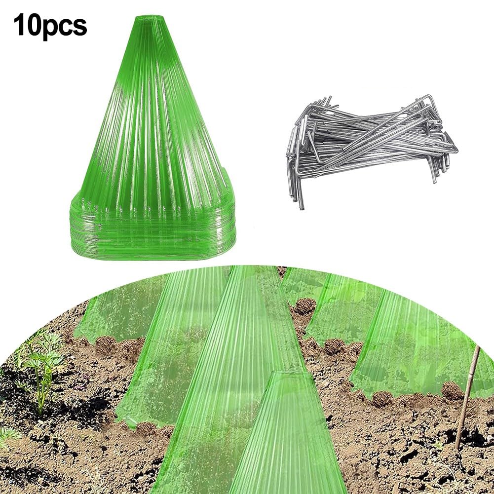 Lot de 10 cloches de protection pour plantes, cloches de jardin, couvercles en plastique, réutilisables à usage carré avec 20 clous