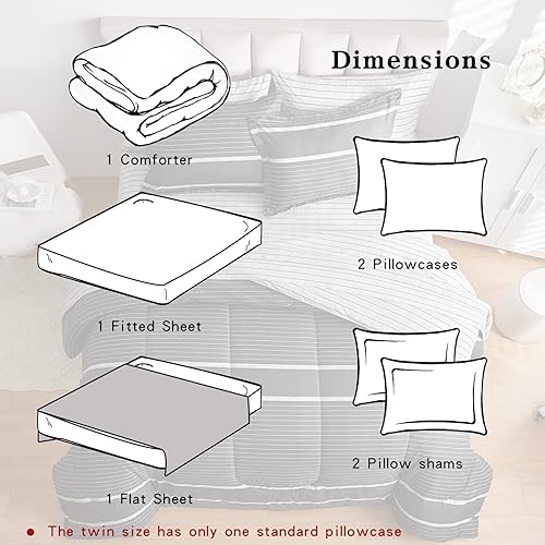 Miniatura 8 de Flysheep Juego de sábanas de 6 piezas a rayas bohemias degradadas en una bolsa, tamaño individual, a rayas blancas sobre negro y gris oscuro (1