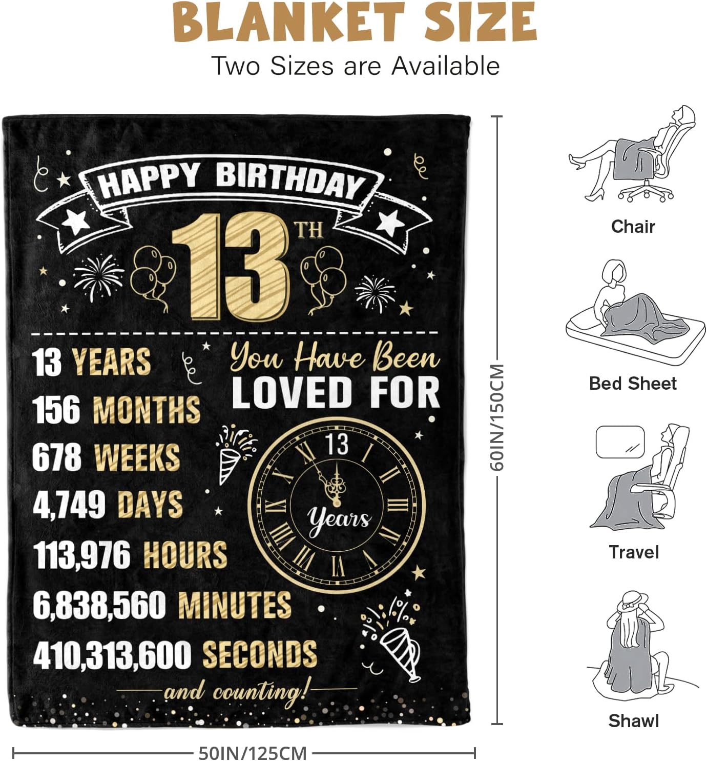 13 Year Old Boy Gifts - 13th Birthday Gifts for Boys - 13th Birthday Decorations for Boys - Thirteen YR Bday Gift for Teen Boy Son Grandson Nephew Brother Ideas Blanket 50"x60"