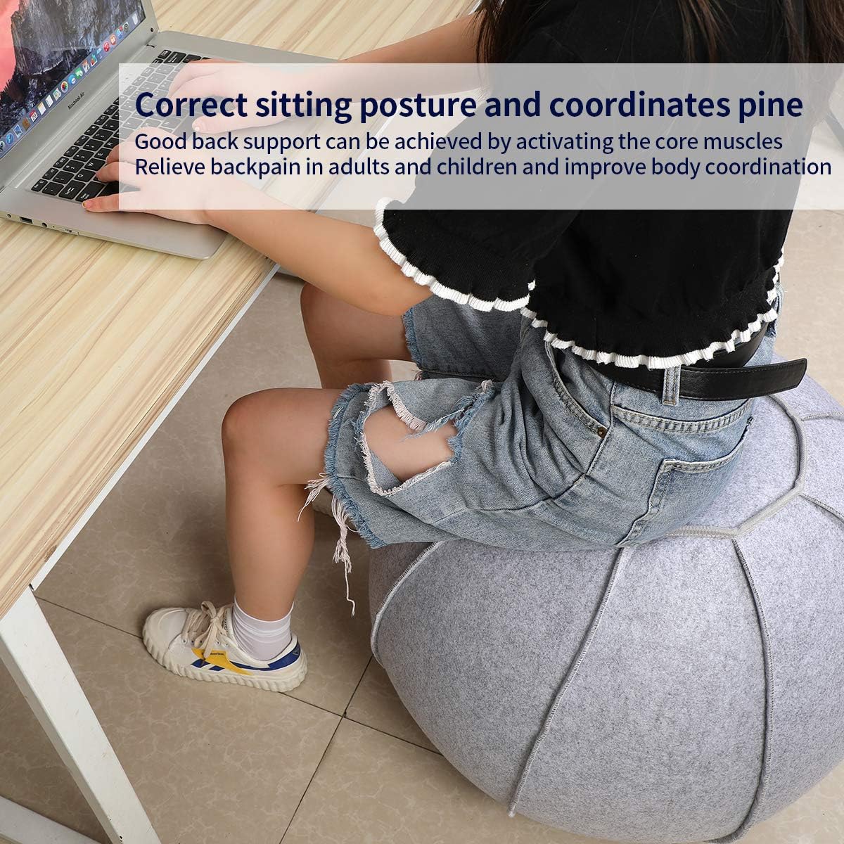 65cm Sitting Ball Chair for Office, Dorm, and Home, Pilates Exercise Yoga Ball with Cover, Lightweight Self-Standing Ergonomic Posture Activating Exercise Ball Solution with Handle and Pump