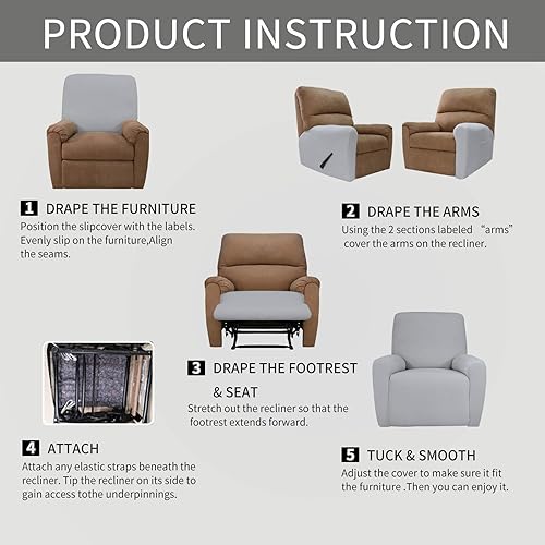 Miniatura 654 de Funda elástica para sofá reclinable de fácil colocación, Tela mezcla de poliéster Algodón, Arena