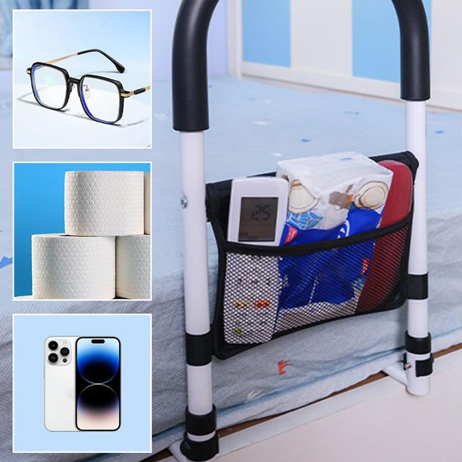 Generisch Bedside Rails - Grab Bar | Non-Slip Bed Guard with Storage - Barrière De Lit Sécurité | Barandilla De Cama | Sponda Anziani | for Adults Elderly Home Hospital | 2026
