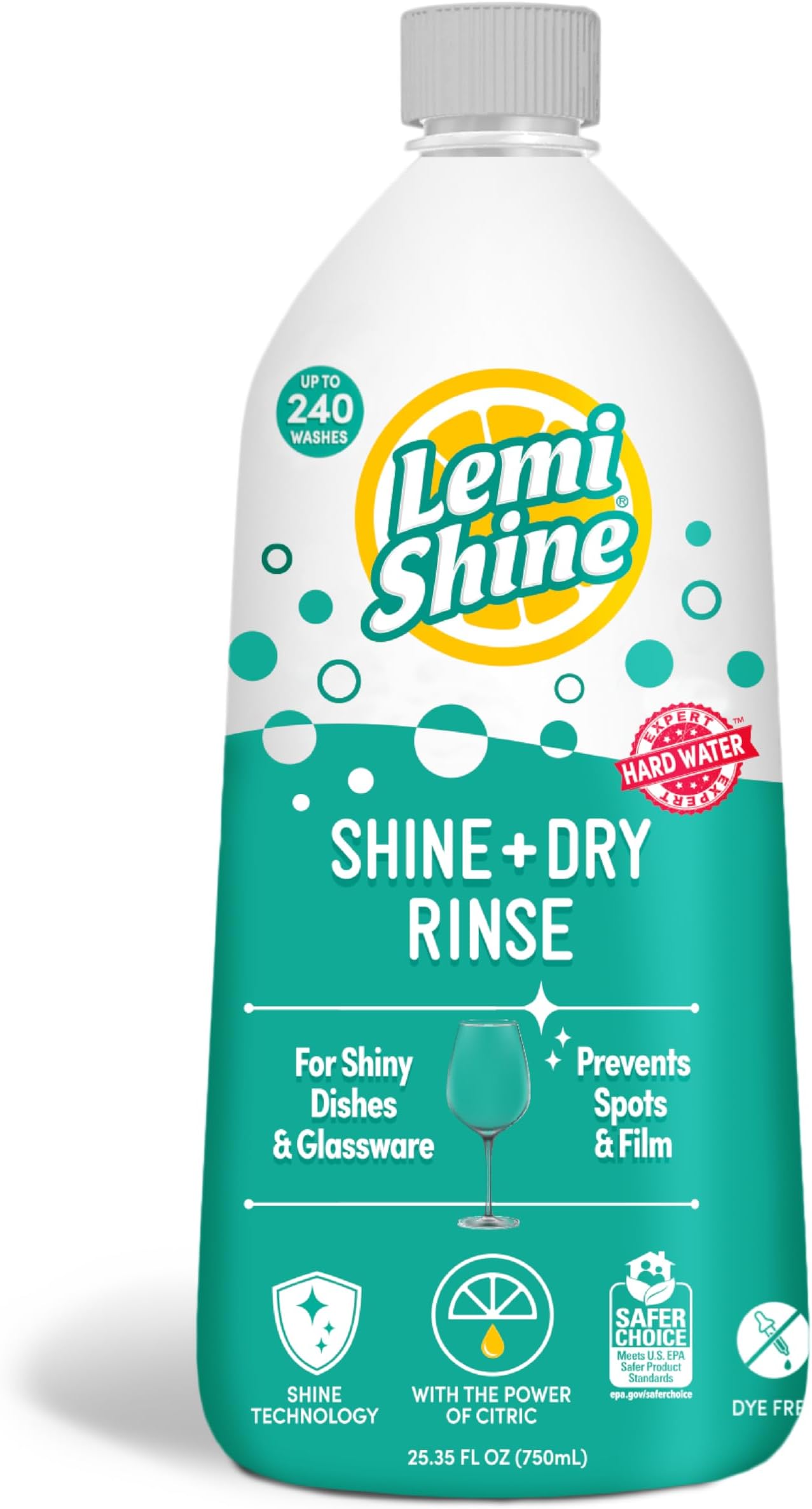 Shine and Dry Natural Dishwasher Rinse Aid - Hard Water Stain Remover - 25.35 fl oz