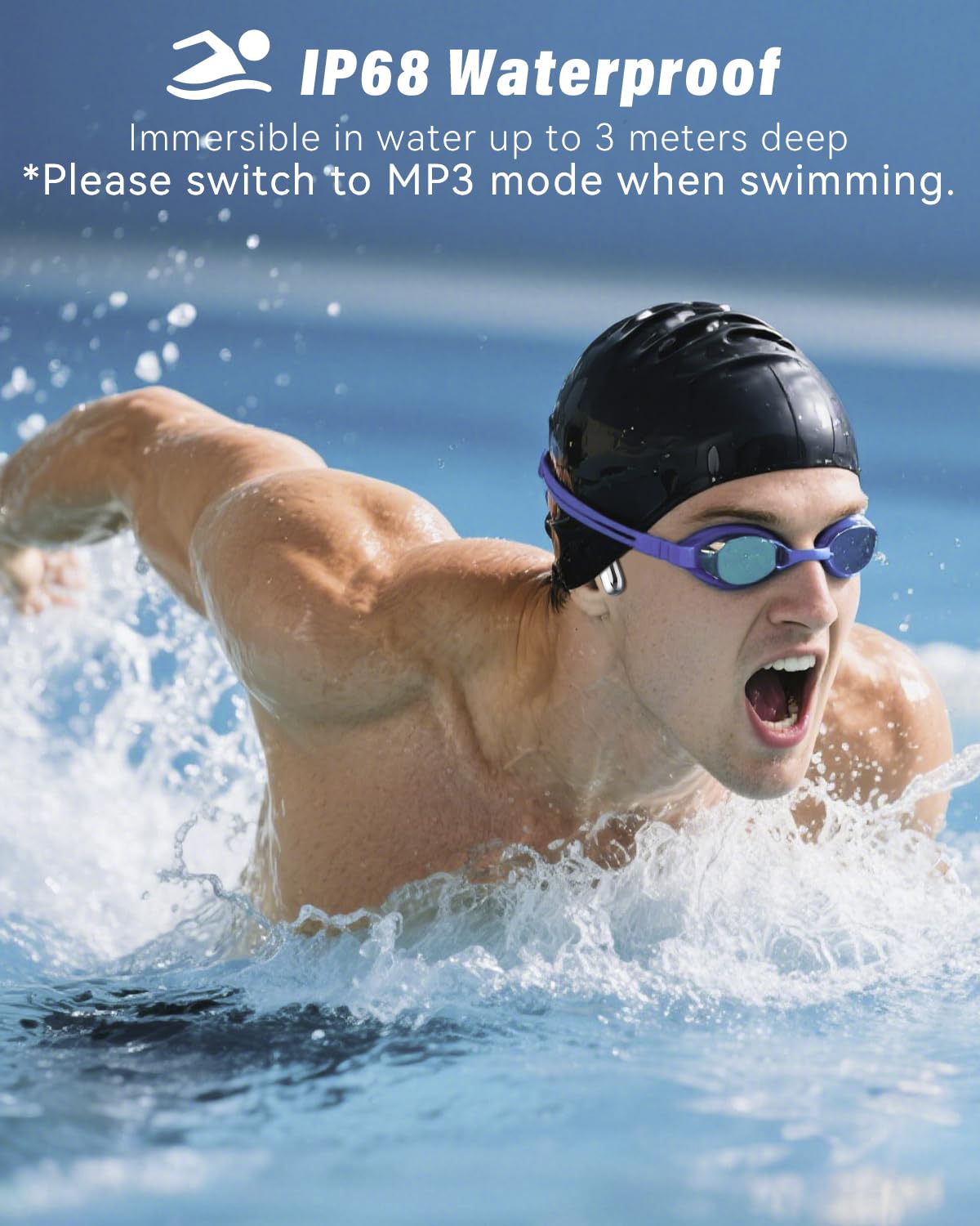 ANSTEN Cuffie Conduzione Ossea Nuoto Bluetooth 5.4, Cuffie Subacquee per Piscina IP68 con Memoria MP3 da 8GB, 8H per Nuoto, Surf, Corsa, Ciclismo