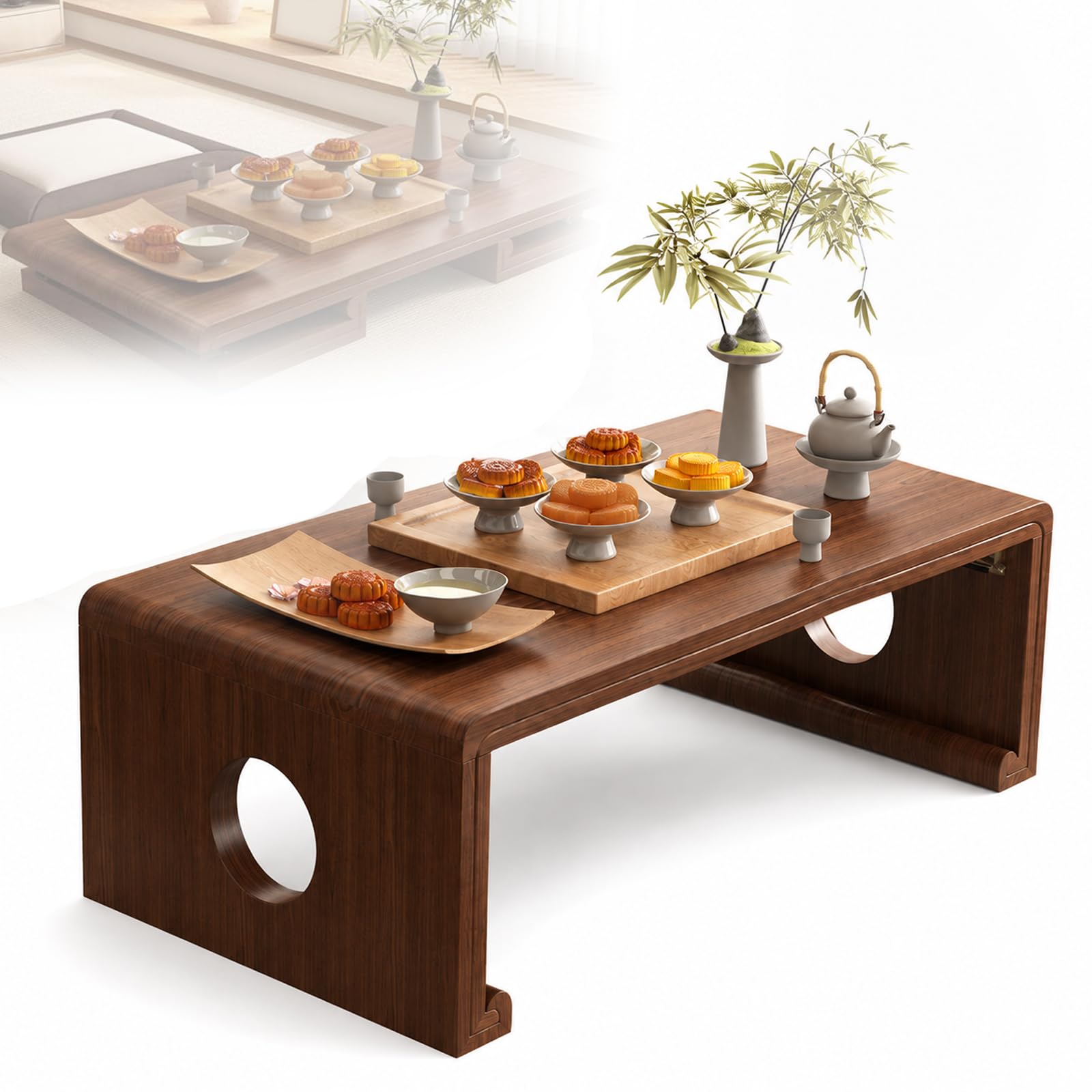 Tavolino da caffè Pieghevole Giapponese, Tavolino da Pavimento, Tavolino Basso Salvaspazio, Piano Spesso E Stabile, Tavolino Tatami Senza Montaggio, Ideale per Sedersi A 70