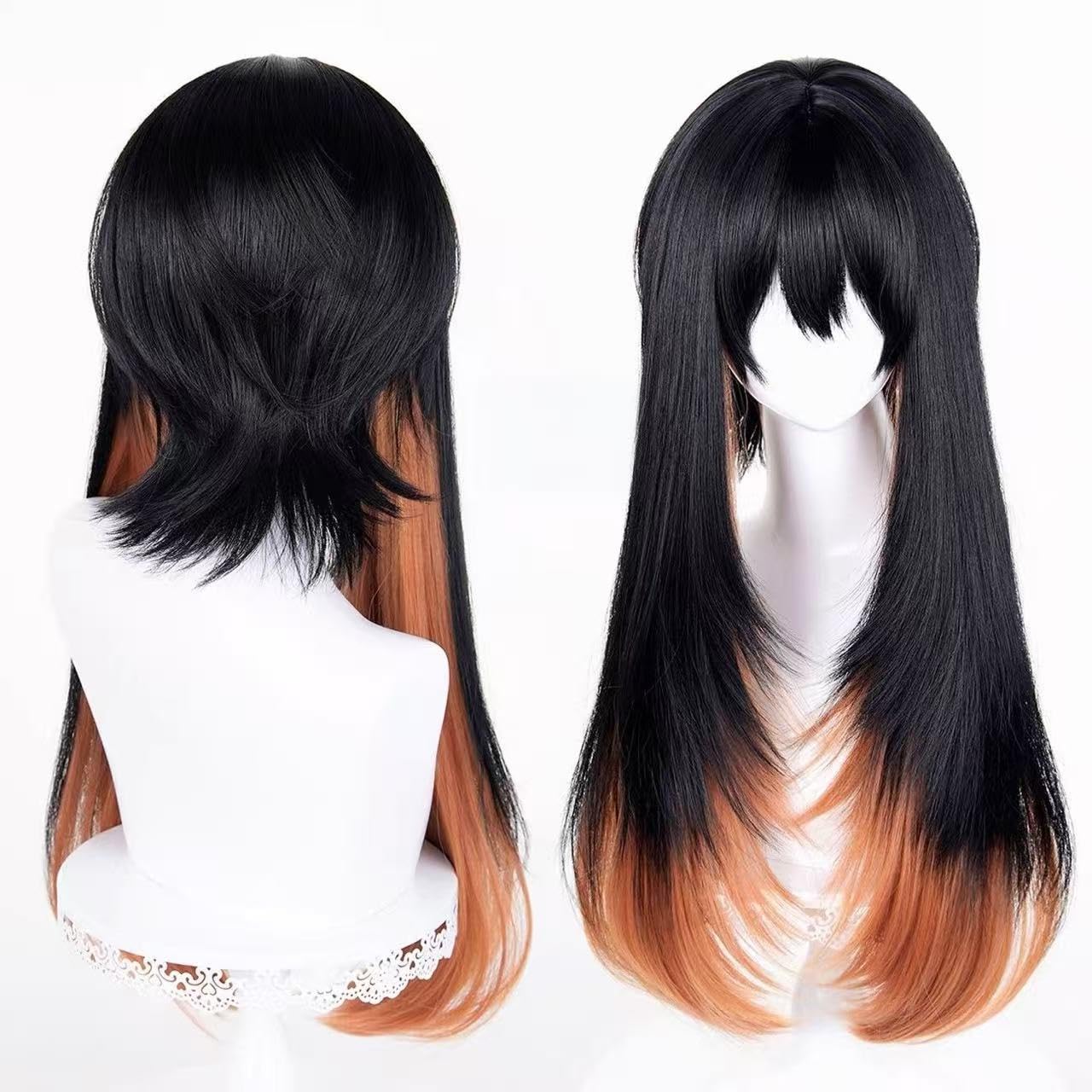 Black Orange Wig Amo 27 Inch Long Straight Synthetic Hair for Women Halloween Costume Party