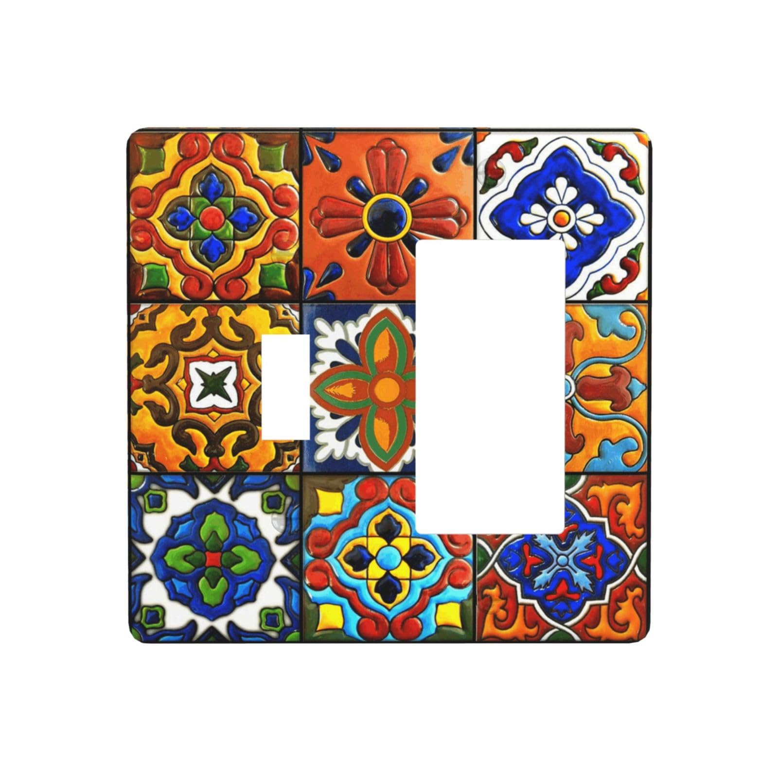 Mexican Talavera Ceramic Pattern 2 Gang Single Toggle/Rocker Combination Light Switch Cover Decorative Wall Plate Electrical Faceplate for Home Art Decorate 4.5" x 4.5