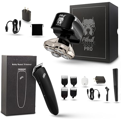 Skull Shaver Pitbull Gold PRO Head and Face Shaver: Ultimate Grooming Kit for Men, 5-in-1 Premium Bald Head Electric Head Shaver, Wet and Dry Easy