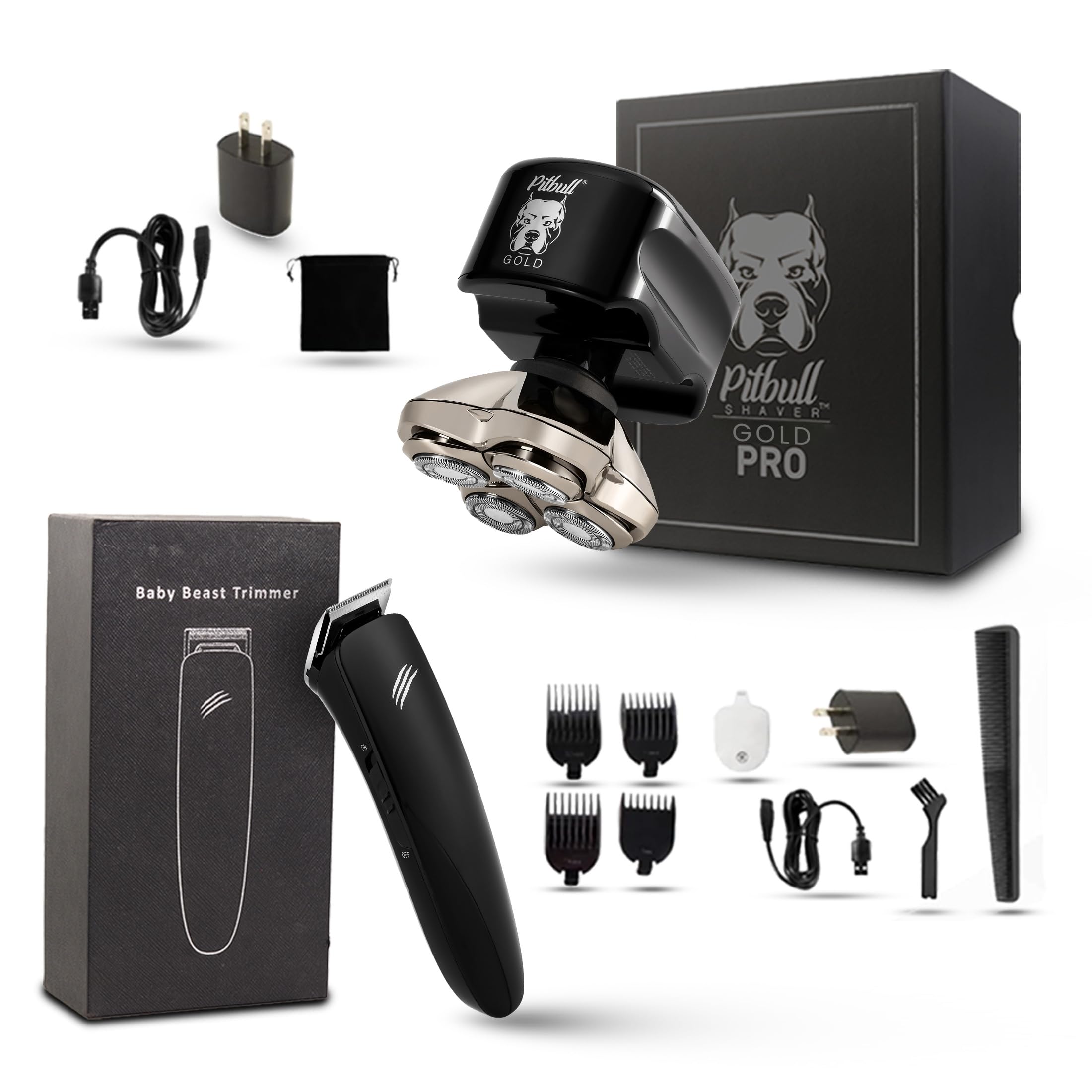Skull Shaver Pitbull Gold PRO Head and Face Shaver: Ultimate Grooming Kit for Men, 5-in-1 Premium Bald Head Electric Head Shaver, Wet and Dry Easy