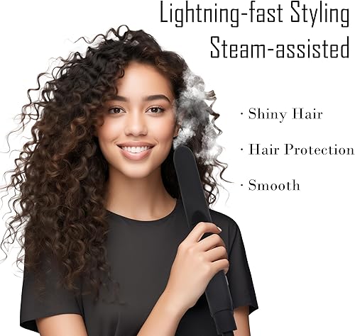 Miniatura 3 de Bvcewilty Plancha de vapor para el cabello, alisadora y rizadora, plancha de vapor 2 en 1, vapor ajustable, cuidado del cabello con luz roja,