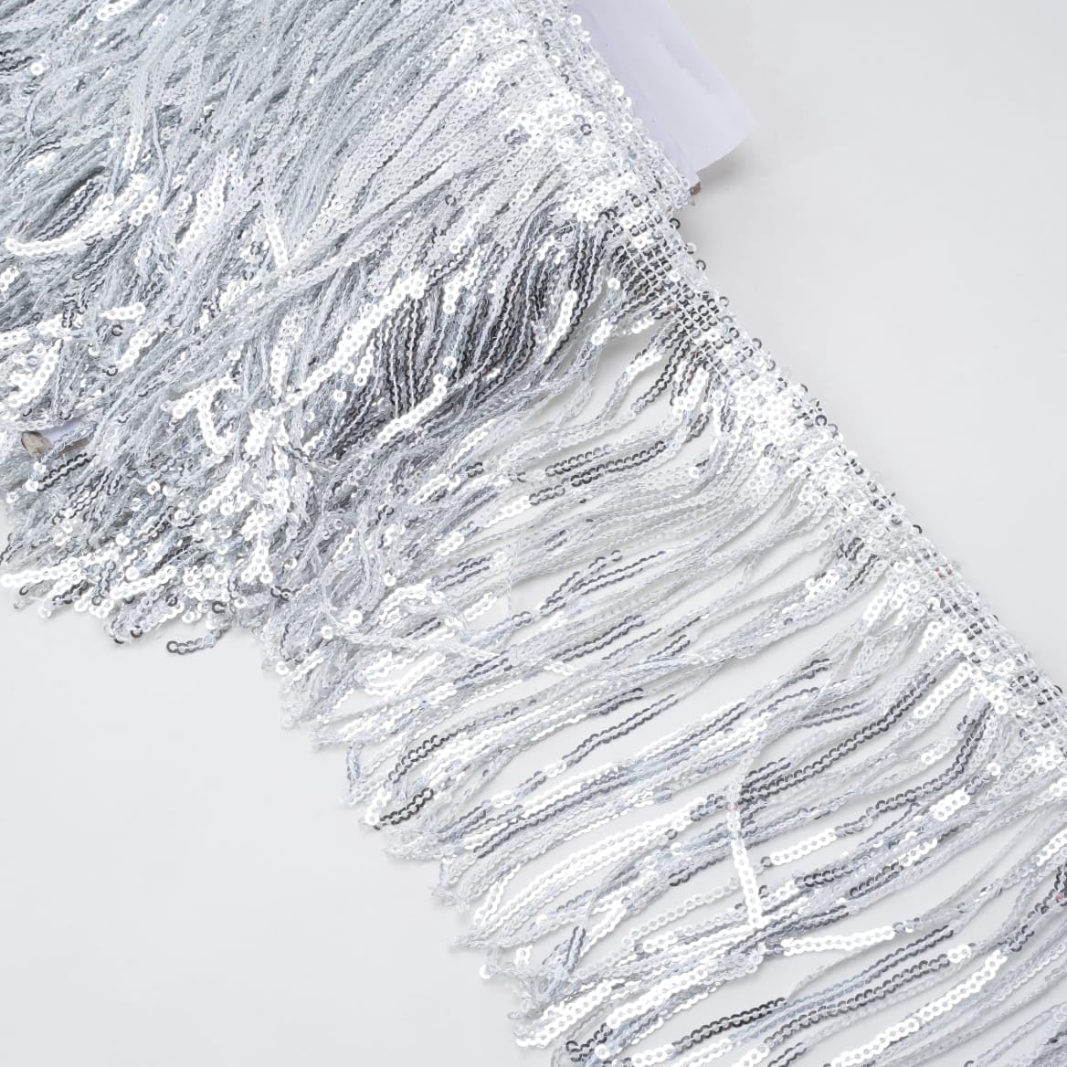 Premdas lace Colorful Sequin Tassel Lace Trim Ribbon Fringe DIY Handmade Dance Performance Clothing Decoration Accessorie(3miter) Length - 6 Inch (Silver)