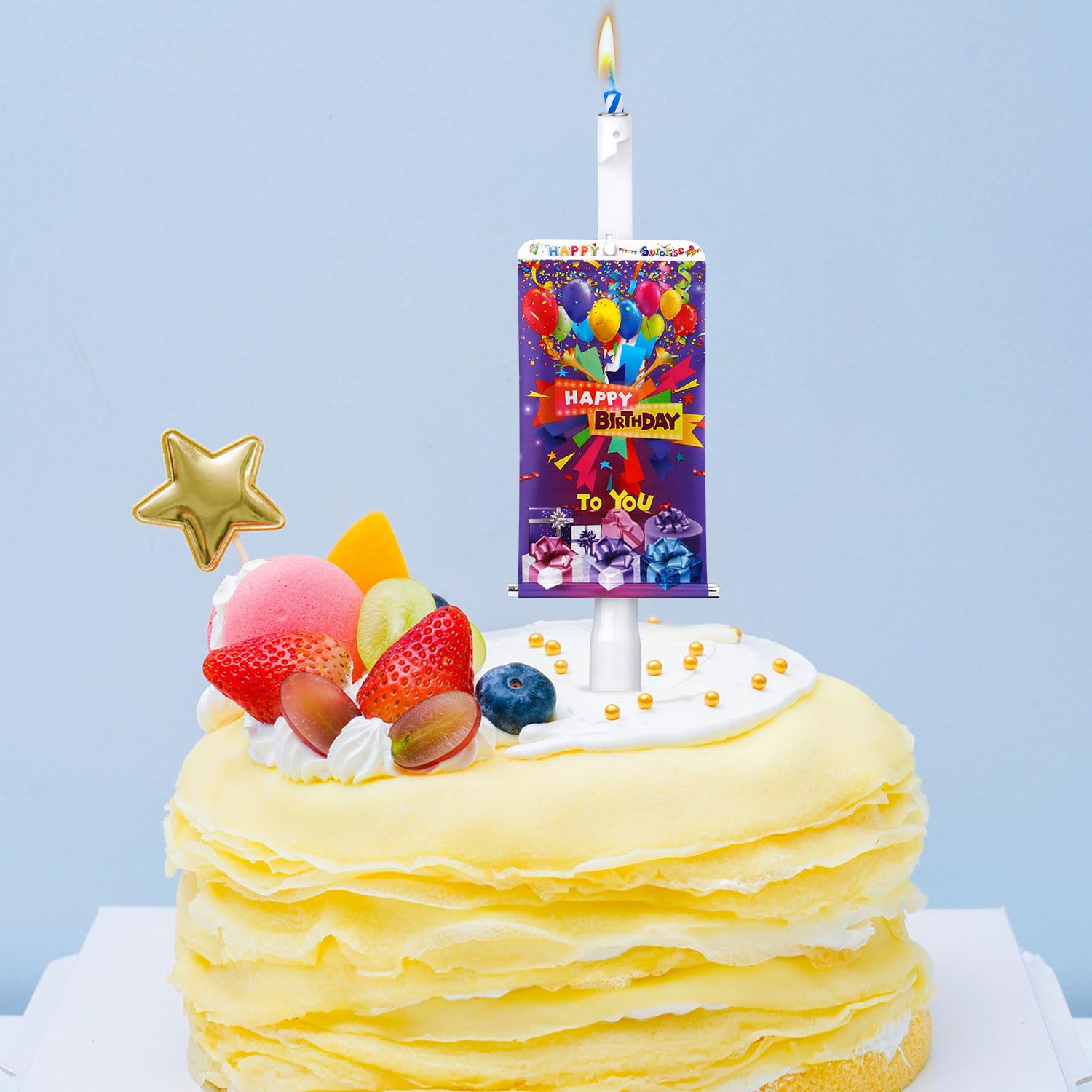 2 Uds Velas con Forma de Pancarta Sorpresa, Vela de Cumpleaños Emergente Velas de Feliz Cumpleaños Vela de Cumpleaños Sorpresa para Suministros de Fiesta (Feliz Cumpleaños)