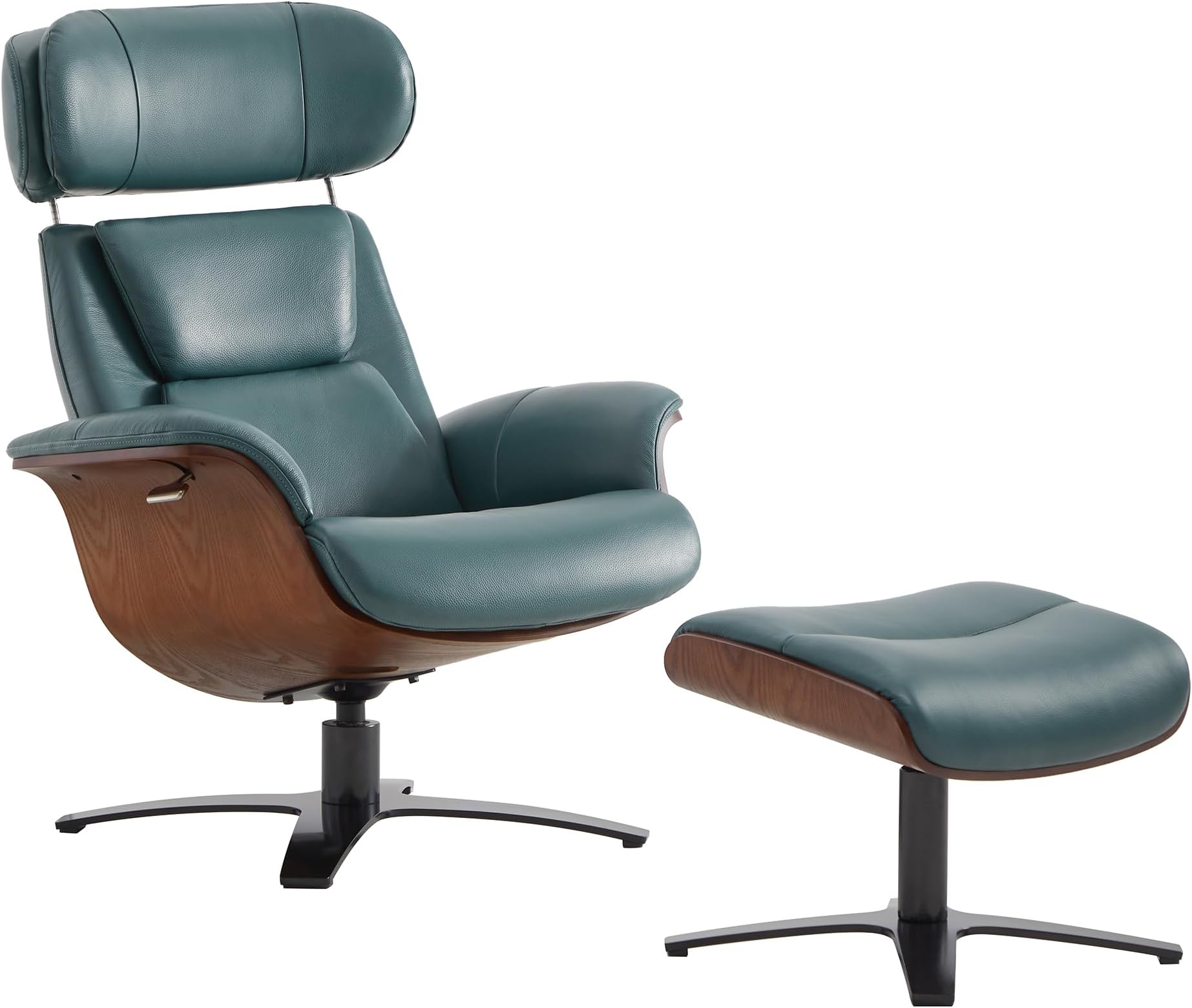 CHITA Genuine Leather Reclining Swivel Chair with Adjustable Headrest and Ottoman for Living Room, Teal