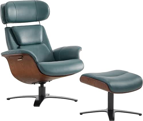 CHITA Genuine Leather Reclining Swivel Chair with Adjustable Headrest and