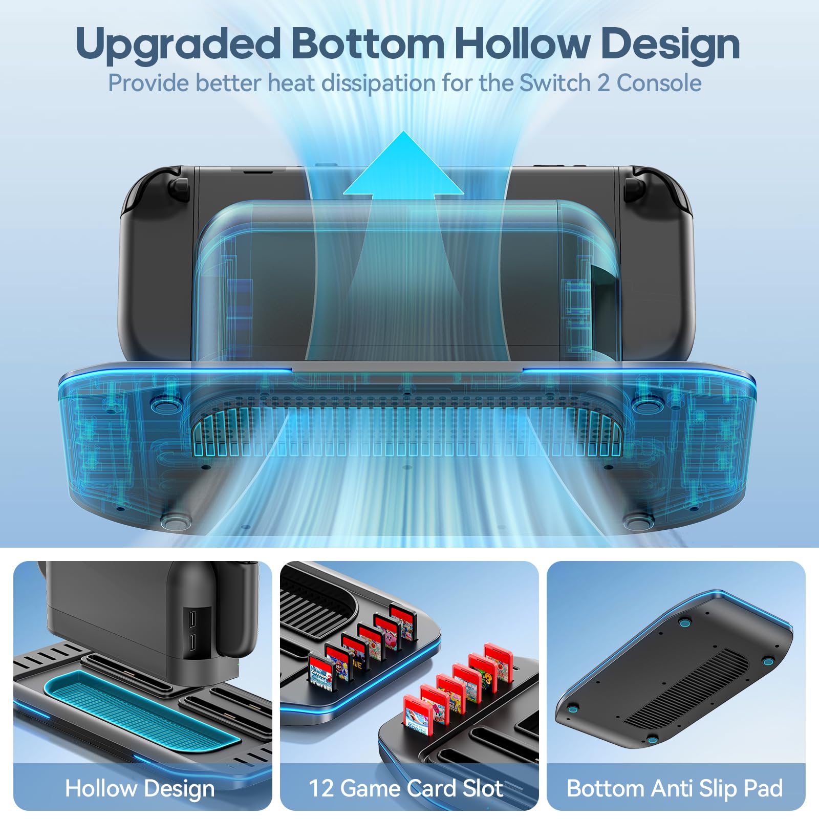 Stazione di Ricarica per Switch 2 per 4 Controller Joy-Con 2, Base per Nintendo Switch 2 può Contenere Dock TV Switch2 & 12 Cartucce di Gioco, Organizer per Accessori Switch2