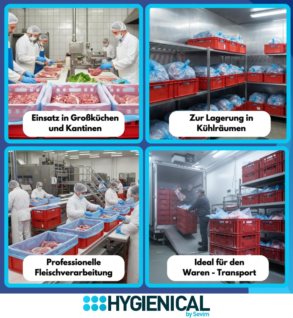 500 Einlegesäcke Fleischkistensack HDPE 10 µm – lebensmittelecht, reißfest & flüssigkeitsdicht – Auskleidungssack für E2‑Kisten/Eurobox – Gastronomie & Metzgereibedarf